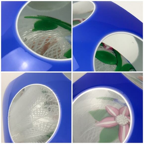 John Deacons Double Overlay Two Flower Lampwork Latticinio Faceted Paperweight - Picture 15 of 15